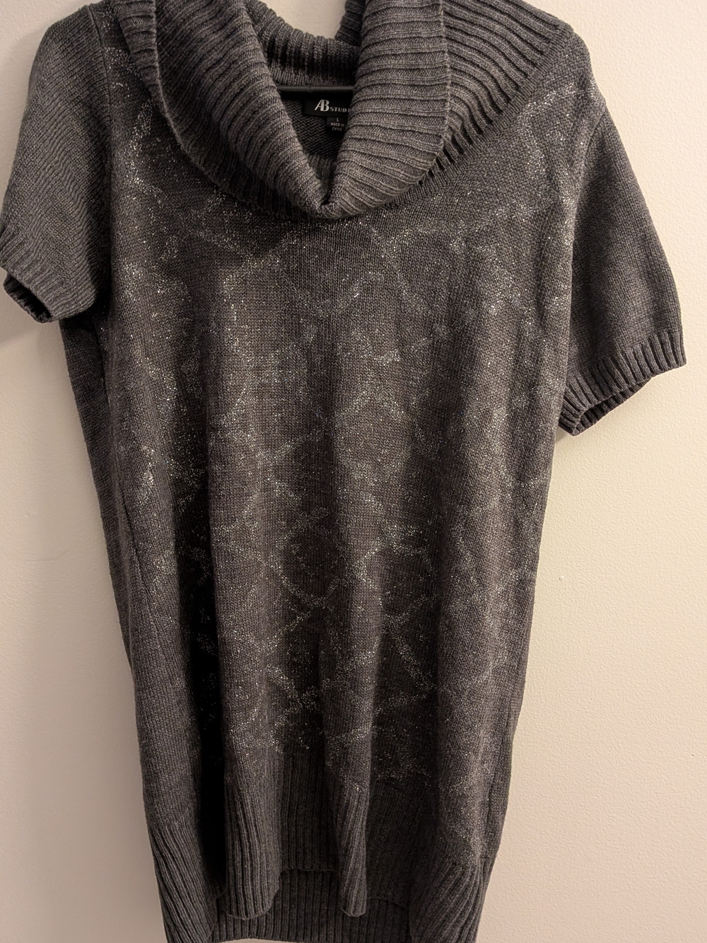 AB Studio Charcoal Short-Sleeve Cowl Neck Sweater Dress